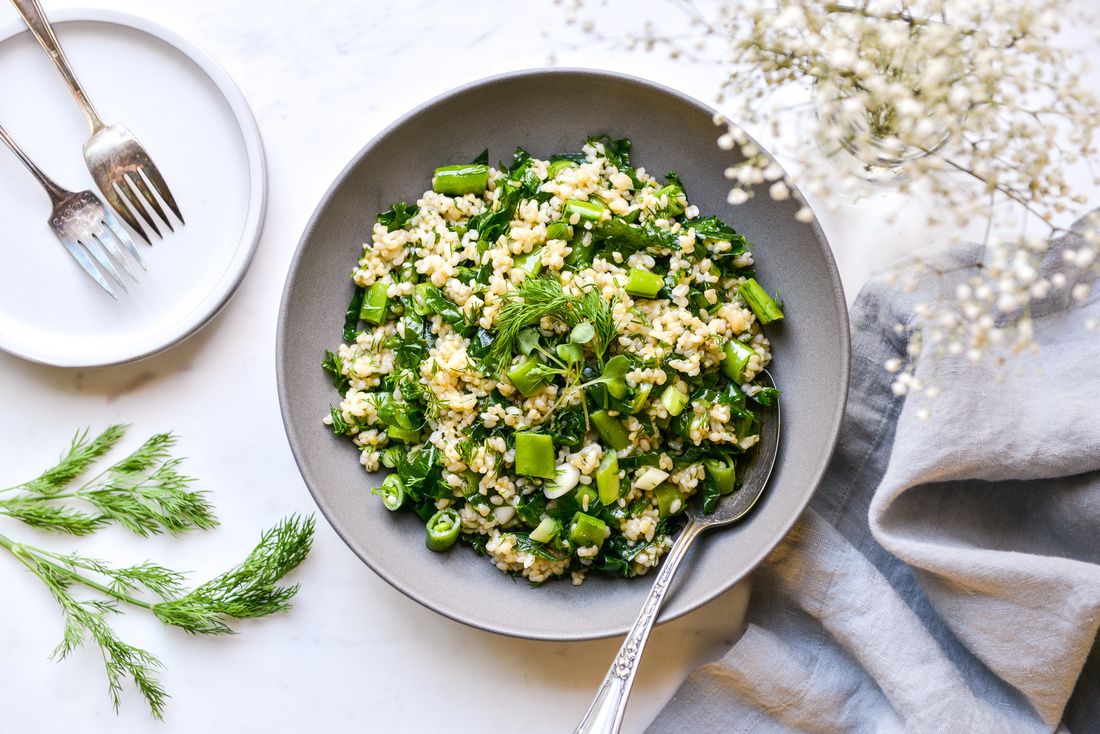 Brown Rice, Kale, and Snap Pea Salad with Dill and Lemon Nourishing